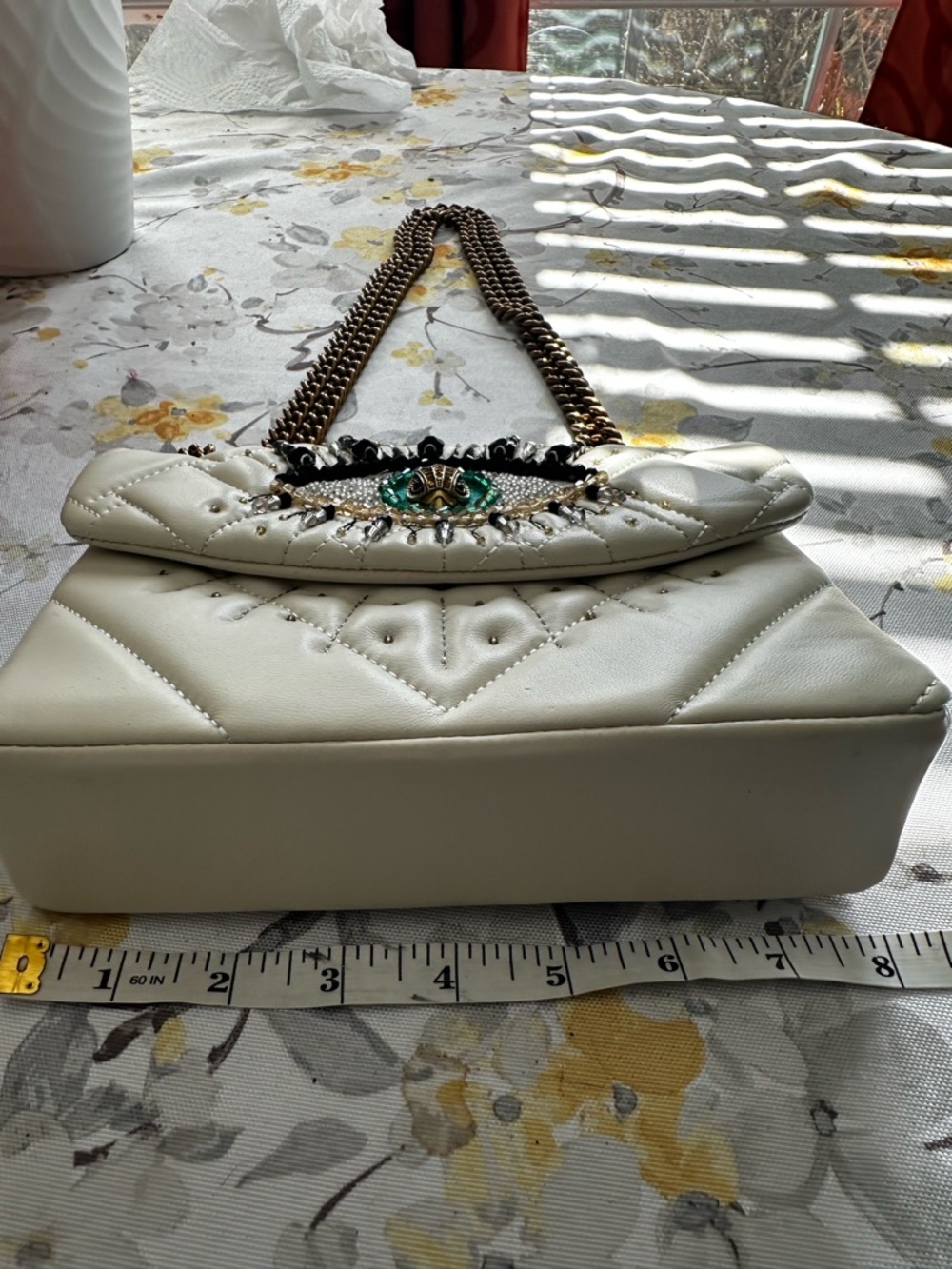 Kurt Geiger White Quilted Beaded Eye Shoulder Bag - Picture 6 of 14